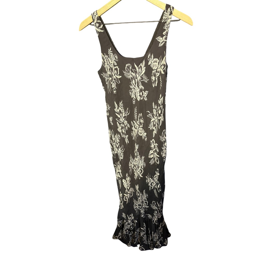 Jones New York Signature Y2K Silk Floral Midi Dress Black Size 12 Mermaid Hem